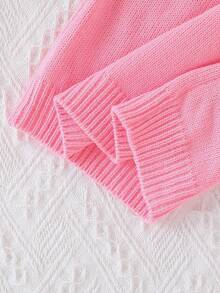 Baby & Girl Fashionable Cute Versatile Ball Decor Sweater Set, Woolen Top & Flared Pants Fall Winter - Baby Pink - View 8