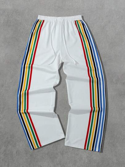 Street Life Pantalones de chándal holgados con cordón en la cintura y rayas laterales para hombre, para otoño/invierno