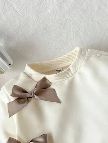 SHEIN Vintaside Kids 2 sztuki/zestaw dla dziewczynek jesień/zima nowy fuksja i róż swobodny uroczy kokardka z długim rękawem bluza top i spodnie