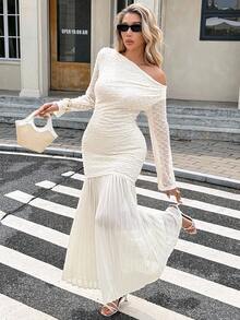 SHEIN Frenchy Damen Einfarbiges elegantes asymmetrisches Schulter Langkleid