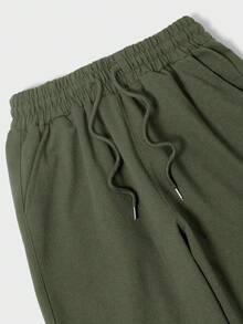 EURMUSE 100%Cotton Men Flap Pocket Side Drawstring Waist Cargo Sweatpants - Army Green - View 4