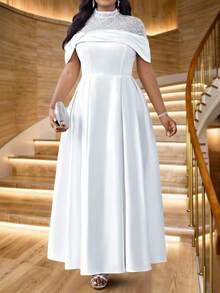 Fleurora 春夏优雅白色复古风工作婚礼招待会情人节新年派对针织深V领水钻荷叶边新款修身连衣裙大码连衣裙正式舞会礼服大码连衣裙、晚礼服、婚礼宾客礼服女士婚礼宾客礼服曲线白色连衣裙优雅婚礼宾客礼服优雅秋季婚礼宾客礼服 - 白色 - 查看 4