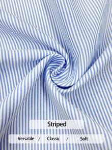 Chiquease 法式浪漫优雅毕业演唱会商务休闲老钱风静谧风通勤淡蓝色条纹衬衫长袖2025春夏秋冬度假沙滩休闲宽松居家学院风豹纹荷叶边白色纽扣新款女衬衫夏日度假阳光之旅休闲春装 - 藍色 - 查看 8