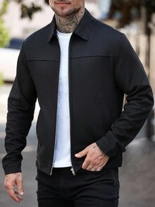 Manfinity Homme Men Long Sleeve Zip Up Slant Pocket Jacket, Fall