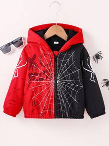 SHEIN Fantacosmos 1pc Young Boy Casual Spider Print Thermal Lined Zip-Up Jacket, Suitable For Daily Wear, Travel, Relaxation, School, Autumn/Winter New Arrival Fall - Multicolor - View 4