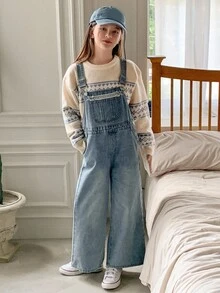 Dazy Kids 女童牛仔背带裤和连体裤，秋季服装 - 藍色 - 查看 2