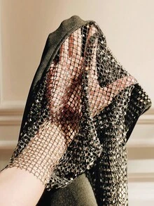 Anewsta 女式高端优雅性感时尚闪亮网眼水钻拼接A字长裙