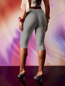 MISSGUIDED Quần Capri cạp cao Pedal Pushers Quần lửng ôm vừa vặn, dáng ôm, phù hợp cho văn phòng, công sở, mặc thường ngày, mùa hè, mùa xuân - Xám - Xem 2