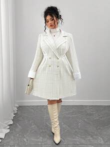 Elenzga Plus Size Women's Retro Elegant White Autumn Formal Double-Breasted Overcoat,Versatile Minimalist Commuter Style Fall Winter Cloth For Daily Wear - Multicolor - View 5