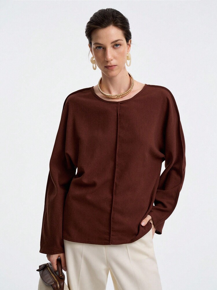 Aalyst Women's Elegant Fashion Commuter Casual Comfortable Charming Retro Minimalist High-End Reversible Long Sleeve Round Neck Cardigan Solid Color Shirt Fall Cloth For Women - Mocha Brown - View 4