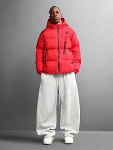 SUMWON 冬季羽绒服高领防风绗缝连帽外套保暖外套时尚现代雪地保暖 - 紅色 - 查看 7