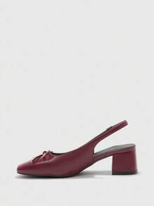 CUCCOO BIZCHIC Women's Fashion Burgundy Backstrap Classic Low Chunky Heel Flats, Versatile For Daily, Commute, Elegant Office Wear For Christmas