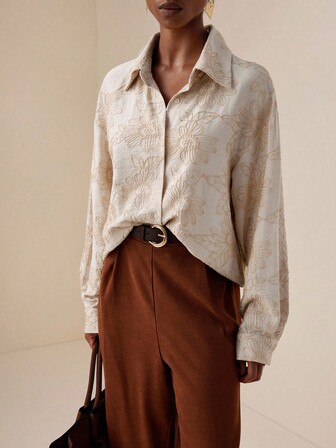 Vesra 花卉刺绣落肩宽松休闲女衬衫