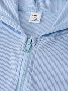 Sparklyn 少女休闲连帽拉链开衫和喇叭裤套装，浅蓝色 - 淺藍色 - 查看 5