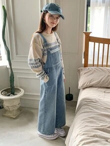 Dazy Kids 女童牛仔背带裤和连体裤，秋季服装 - 藍色 - 查看 6