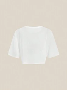 SHEIN BASICS 2件組休閒性感純色短版細肩帶圓領寬鬆短袖T恤，夏季上衣，適合夜店聚會，白色 - 白色 - 查看 2