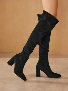 MOTF BOTAS ALTAS NEGRA CON TACÓN GRUESO, QUE ESTILIZAN LA PIERNA - Negro - Ver 5