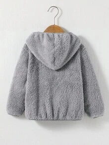 SHEIN Young Boy Casual Hooded Fleece Jacket Fall Winter - Light Grey - View 2