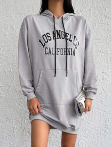 Cottnline Hanorac cu glugă pentru femei, model casual cu litere, cu buzunar și șnur, toamnă