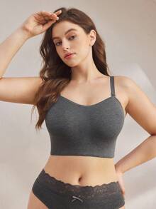 Ocili Plus Size Women Solid Ribbed Casual Comfortable Tube Top Bra (Detachable Strap) - Dark Grey - View 6