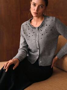 MOTF PREMIUM 羊毛水钻细节开衫 - 灰色 - 查看 9