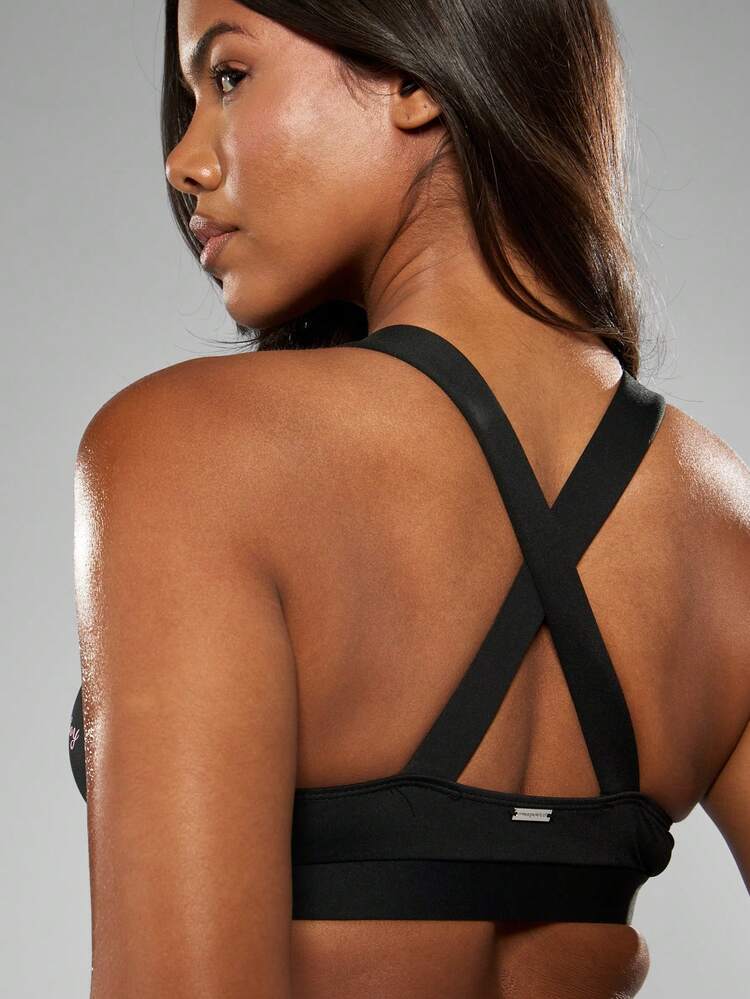 Missguided x Playboy High Impact Ruched Front Sports Bra Cross Back Athletic Support Top Moisture Wicking Gym Running Fitness Training Workout Yoga Tank Sports Bralette