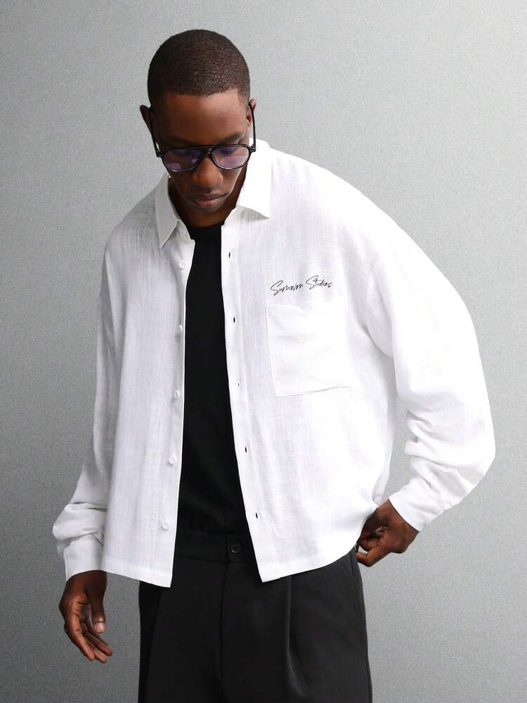 Long Sleeve Linen Shirt With Point Collar