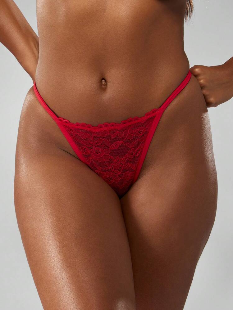 MISSGUIDED Flirty Lace Thong Panty With Rhinestone Details Valentines Day Anniversary Gift Sparkly Underwear For Special Occasions