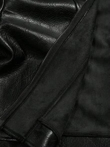 Rustia Chaqueta con cuello alto y cremallera de unicolor y textura de piel sintética para tallas grandes - Negro - Ver 8