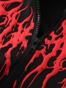 ROMWE MEN Goth 男士图案印花保暖内衬连帽毛领运动衫，秋冬款 - 黑色 - 查看 8