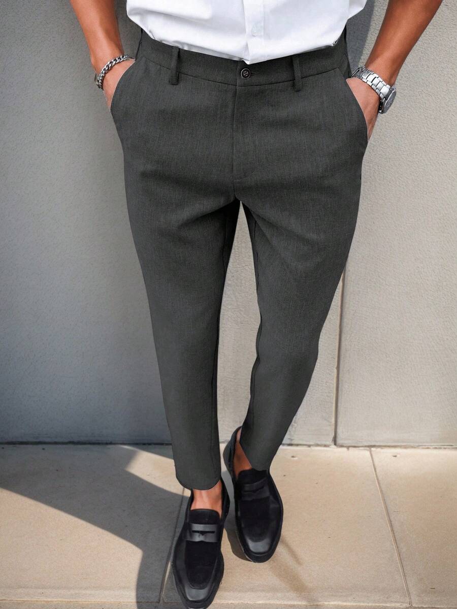 Manfinity Mode Quần tây nam màu trơn đơn giản và đa năng - màu đen - Xem 1