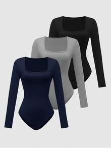 SHEIN LUNE 女式高领紧身衣，黑色、杏色和棕色，长袖，紧身款，适合夏秋季节