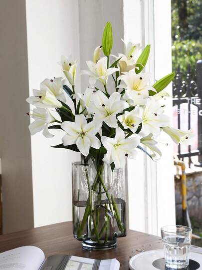 SHEIN 1PCS/3PCS/6PCS，人造百合花，人造多头百合花，适合春季家居、办公室、节日、婚礼、派对、母亲节、情人节、万圣节装饰圣诞节作为节日礼物