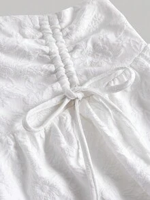 SHEIN MOD 抽繩褶邊雙層下擺半身裙 - 白色 - 查看 3