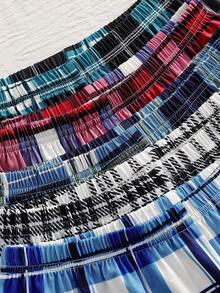 5pcs Boys Plaid Casual Pants, This Pants Combination Set Is Suitable For Tween Boysto Wear Casually At Home, And Can Also Be Worn As Indoor Leisure Wear. The Simple Design Style Makes It Easy To Match, Allowing Boys To Exude Fashion And Vitality At Home. Suitable For All Seasons, Stretchy And Breathable Knit Fabric, Machine Washable, Comfortable Fit, And Easy Care (5 Pieces Are Sold Separately) Plaid Pants Fall Winter - Multicolor - View 6