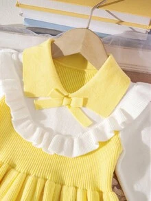 Baby Girl Fashionable Elegant Cute Knitted Long Sleeve Sweater Dress, Autumn/Winter Yellow Baby Girl Dress Yellow Peter Pan Collar Baby Dress Baby Girl Yellow Dress Baby Girl Knit Dress Baby Girl Sweater Dress Dress With Collar Yellow Sweater Dress Knit Dress Baby Girl Ruffle Dress Baby Girls Winter Clothes Baby Girls Fall Clothes Baby Girl Fall Outfits Yellow Dress For Baby Girl Yellow Peter Pan Collar Dress Spring Theme Party Dress For Baby Dress - Yellow - View 3