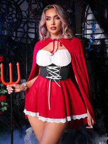 Fantasy Costume 3pcs/Set Sexy Sheer Little Red Riding Hood Costume For Women, Halloween - Multicolor - View 5