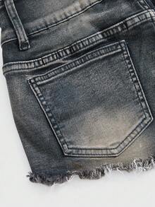 ROMWE J-Fashion Y2K sexy vintage verwaschene Denim-Shorts mit Totenkopf-Nieten für Frauen mit tiefer Taille - Verschiedenfarbig - Übersicht 4