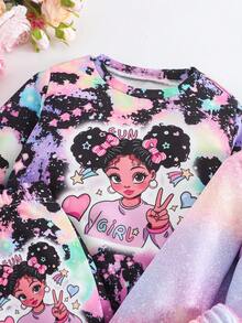 SHEIN 2件套女童休闲运动舒适长袖连帽衫，秋季 - 彩色 - 查看 6
