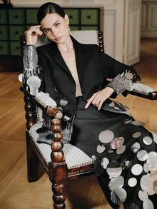 Anewsta Áo khoác Blazer đính cườm và sequin thủ công thanh lịch, phù hợp cho việc đi lại hàng ngày, mùa xuân/thu - màu đen - Xem 1