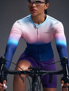 Powerista 女士渐变色字母印花拉链骑行服上衣