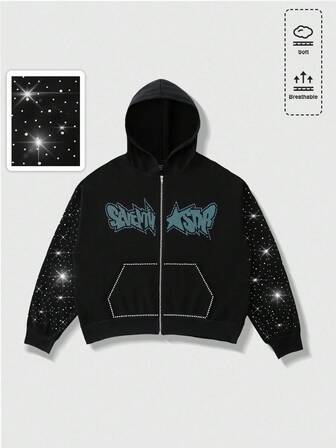 Street Life sweat-shirt à capuche zippé scintillant avec diamants pour hommes, automne