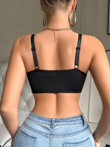 SHEIN 1 件女士简约纯色前交叉无钢圈文胸 - 黑色 - 查看 2
