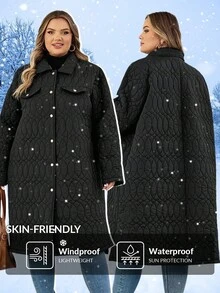 SHEIN CURVE+ Áo khoác giữ nhiệt tay dài có túi xéo cỡ lớn dành cho nữ mùa thu/thu/đông - màu đen - Xem 8