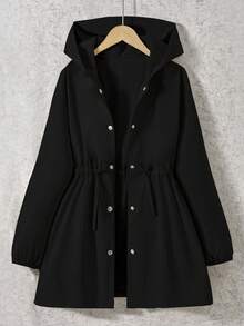 SHEIN Explorewe Teen Girl Casual Commute Hooded Jacket - Black - View 9