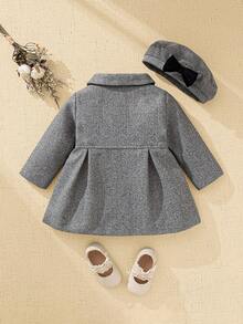 SHEIN 2pcs/Set 6Months-3Years Baby Girl Coat Casual Style Fall Outfits For Girl Warmer Coat&Hat Winter