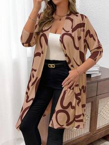 SHEIN EMERY ROSE CURVE Cárdigan largo casual con estampado de talla grande
