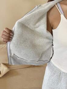 少女休闲街头风格字母印花连帽衫和运动裤套装，秋冬 - 灰色 - 查看 7