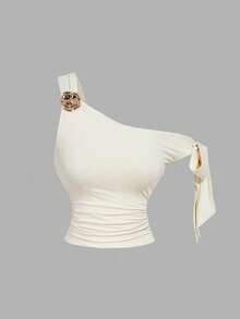 SHEIN MOD 2件不对称蝴蝶金属3D花朵装饰女式衬衫 - 彩色 - 查看 5