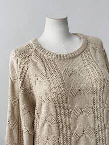 Sunspun Suéter Folgado e Relaxado de Tricô Texturizado Macio e Aconchegante para Outono/Inverno, Gola Redonda Versátil - Damasco - Visão 7